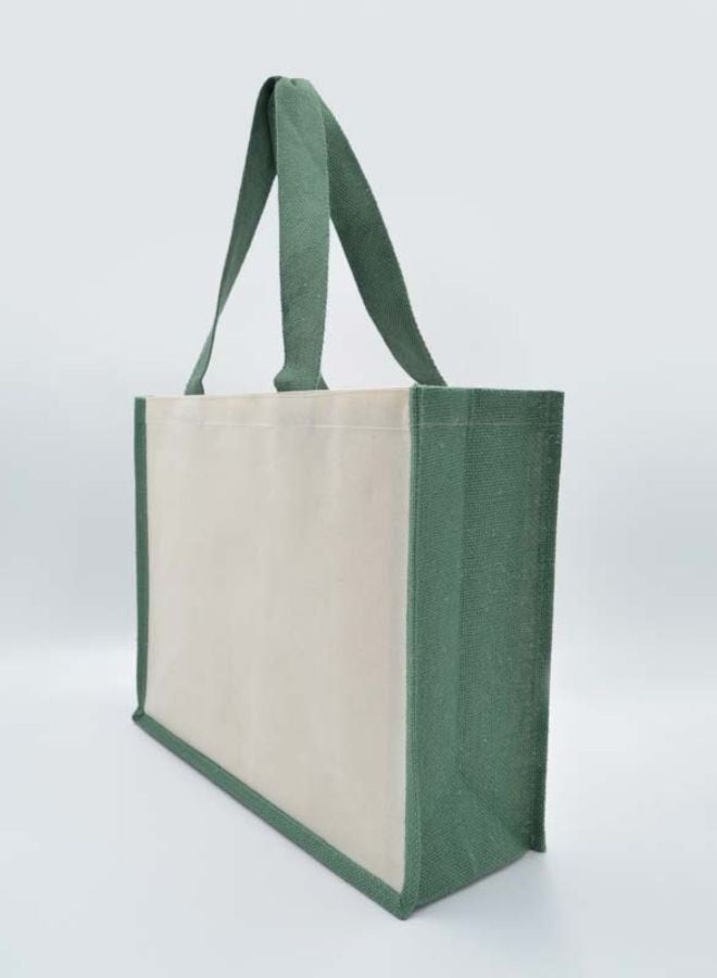 Fatio Set of 10 Green Jute & Cream Canvas Eco-Friendly Bags – Durable & Stylish - Image 1